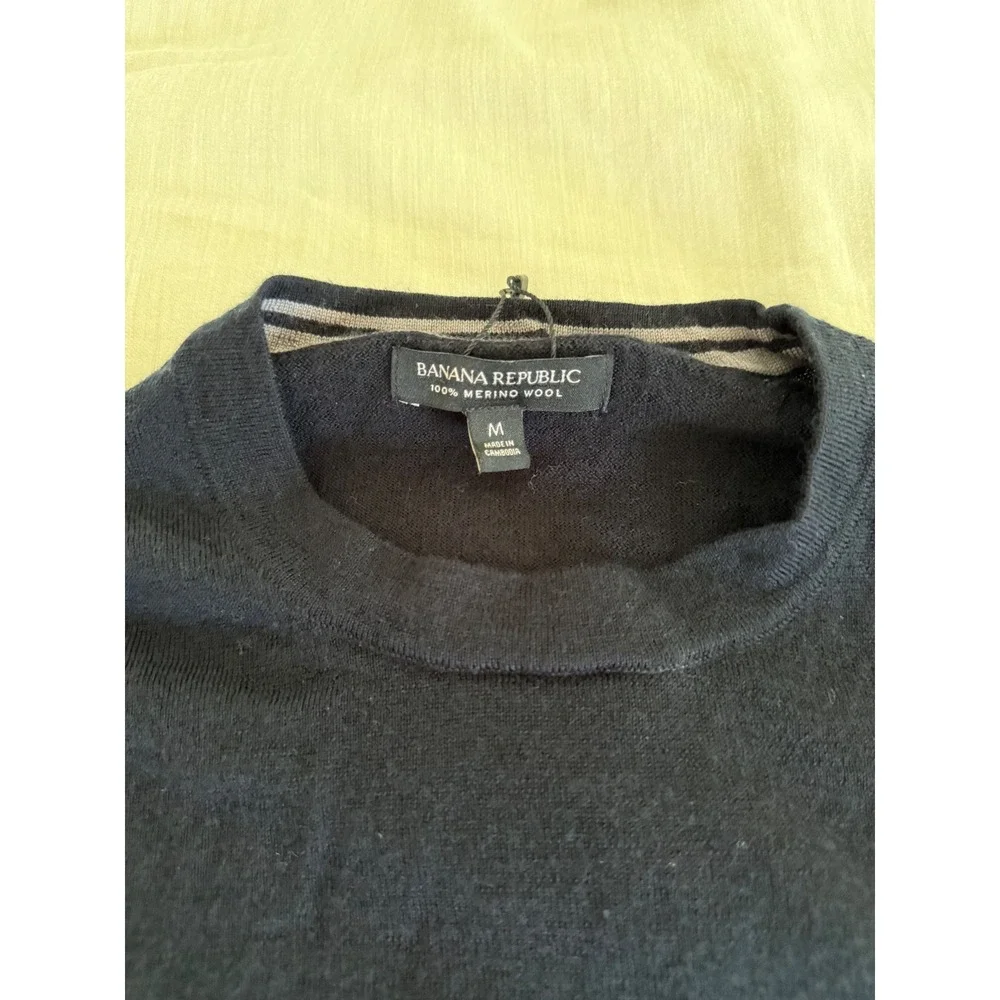 Banana Republic 100% Merino Wool Dark Navy Crewneck Sweater Men's M Quiet Luxury